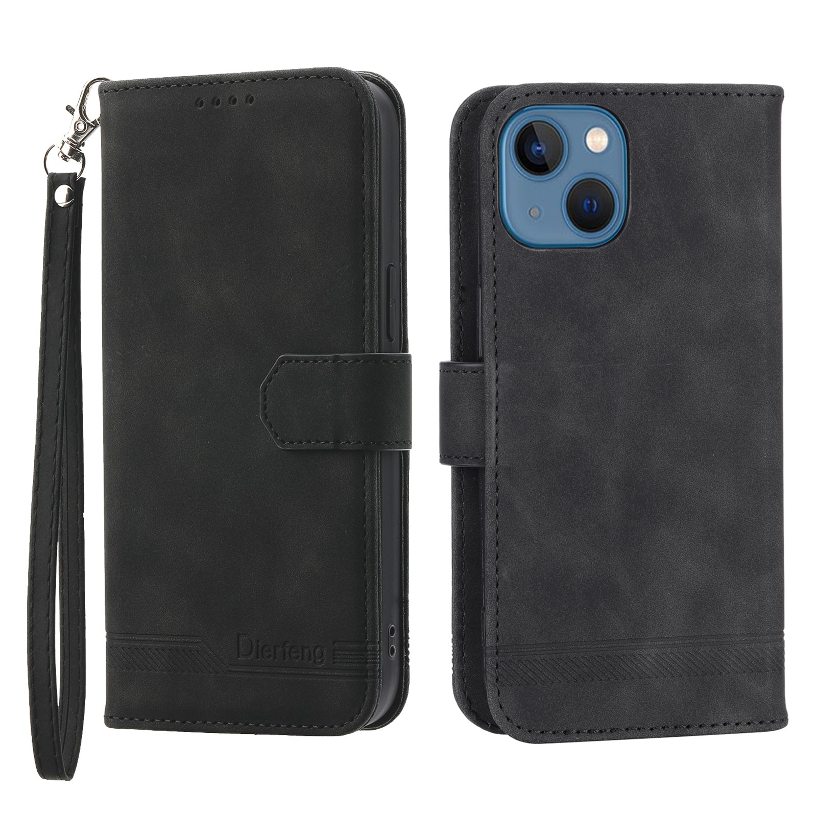 DIERFENG DF-03 Anti-fall Phone Cover for iPhone 13 6.1 inch Stand Wallet PU Leather Lines Imprinted Anti-scratch Phone Case DIERFENG DF-03 Anti-fall Phone Cover for iPhone 13 6.1 inch Stand Wallet PU Leather Lines Imprinted Anti-scratch Phone Case
